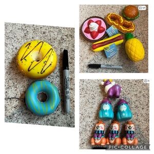 Squishy Food & Character Toy Set - Yellow, Blue, Purple, Teal, Orange